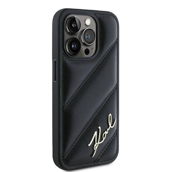 Karl Lagerfeld Diagonal Quilted Script Hülle iPhone 15 Pro Max – Schwarz-3
