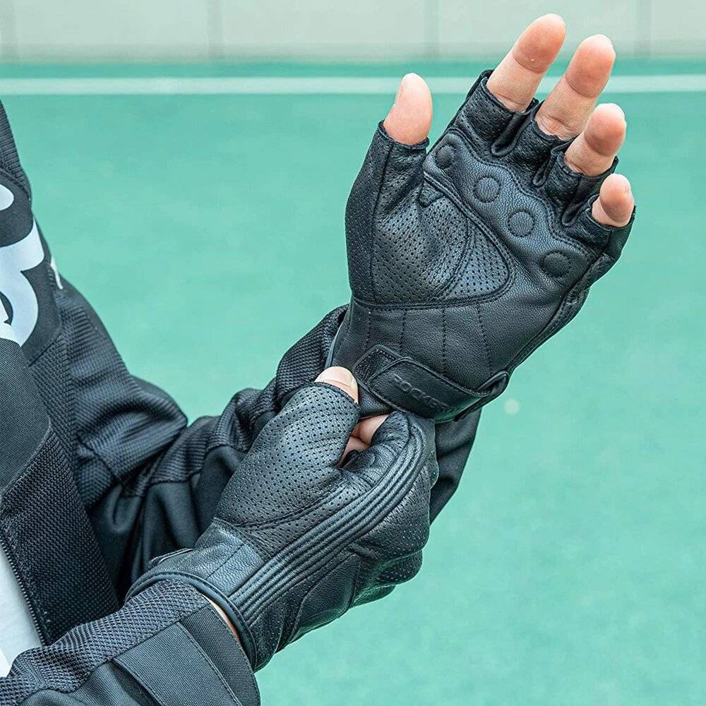 Rockbros 16220006002 M Leder-Motorradhandschuhe – Schwarz-1