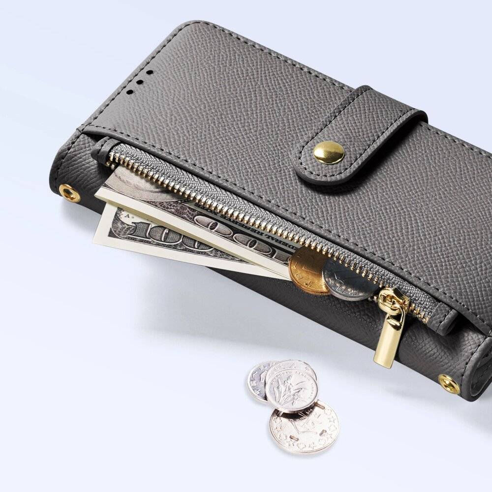 Dux Ducis Lawa Lederhülle Samsung Galaxy S25+ abnehmbarer magnetischer Brieftasche – Grau-1