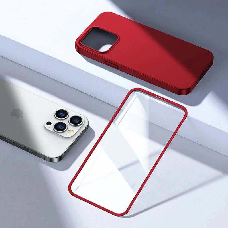 Joyroom 360 Full Case Cover iPhone 13 Pro Max Back Front + Tempered Glass rot JR-BP928-1