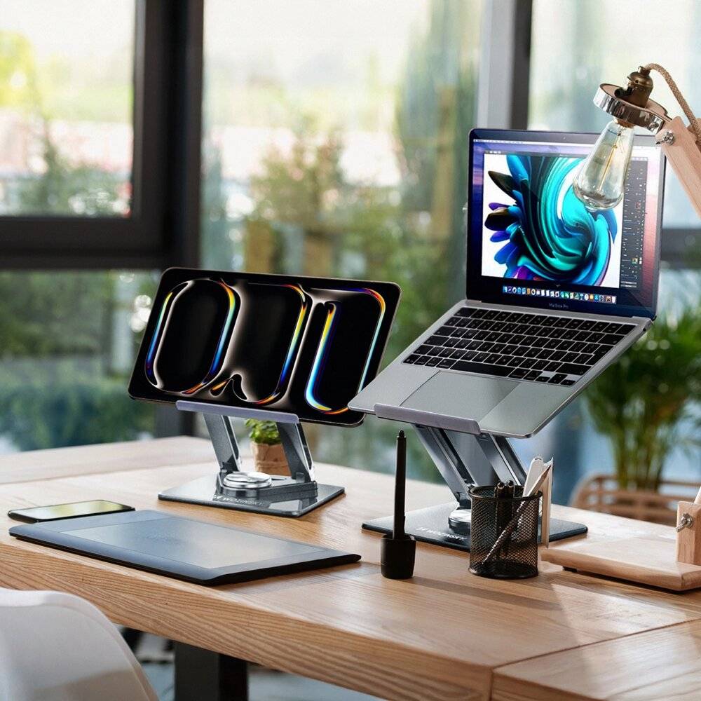Wozinsky WRS-CPY84SS Aluminium-Laptopständer + Gratis! Smartphone-Ständer – Silber-2