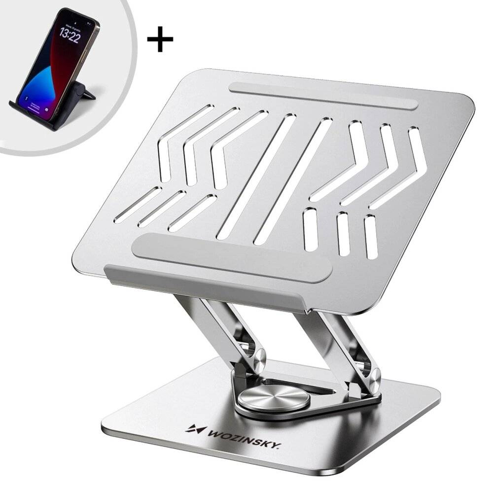 Wozinsky WRS-CPY84SS Aluminium-Laptopständer + Gratis! Smartphone-Ständer – Silber-4