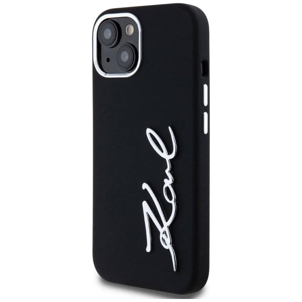 Karl Lagerfeld Silikon Metall Script Logo iPhone 15 Hülle - Schwarz-2