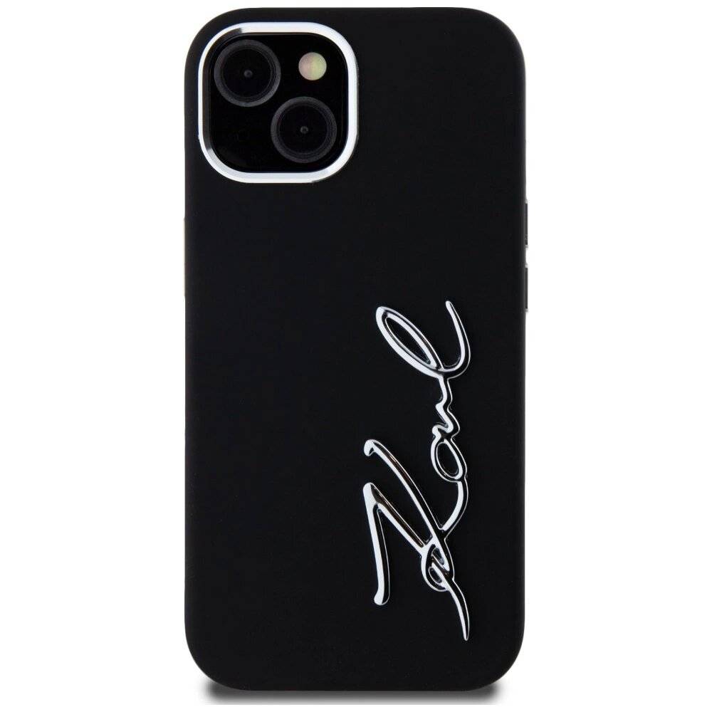 Karl Lagerfeld Silikon Metall Script Logo iPhone 15 Hülle - Schwarz-3