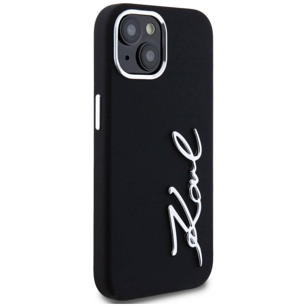 Karl Lagerfeld Silikon Metall Script Logo iPhone 15 Hülle - Schwarz-4