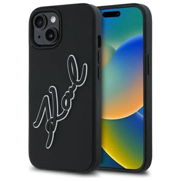 Karl Lagerfeld 3D Rubber Signature iPhone 15 Hülle - Schwarz-5
