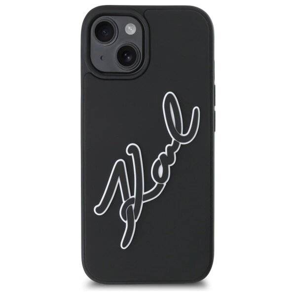Karl Lagerfeld 3D Rubber Signature iPhone 15 Hülle - Schwarz-1