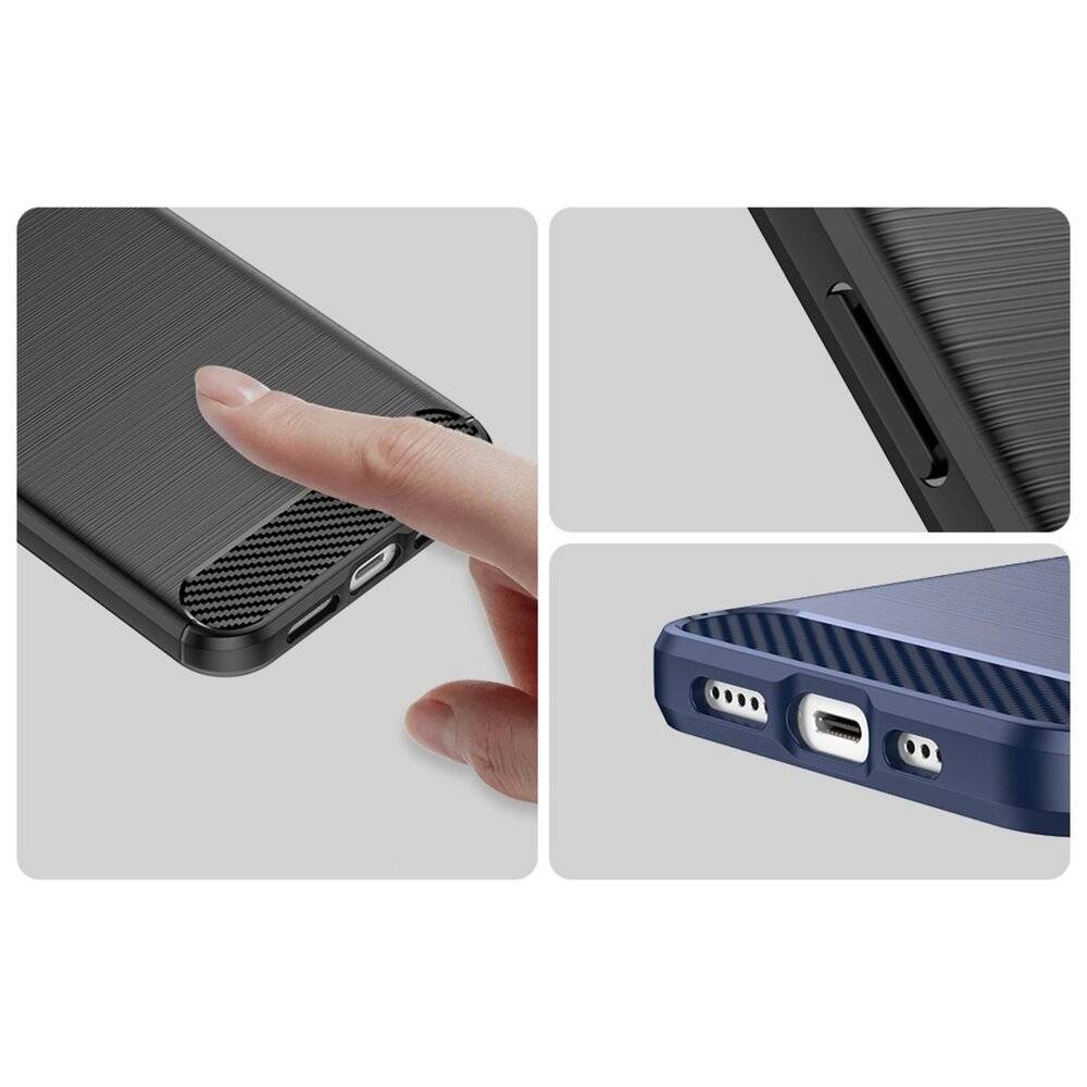 Carbon Case iPhone 14 Hülle flexible Gel Rückseite blau-4
