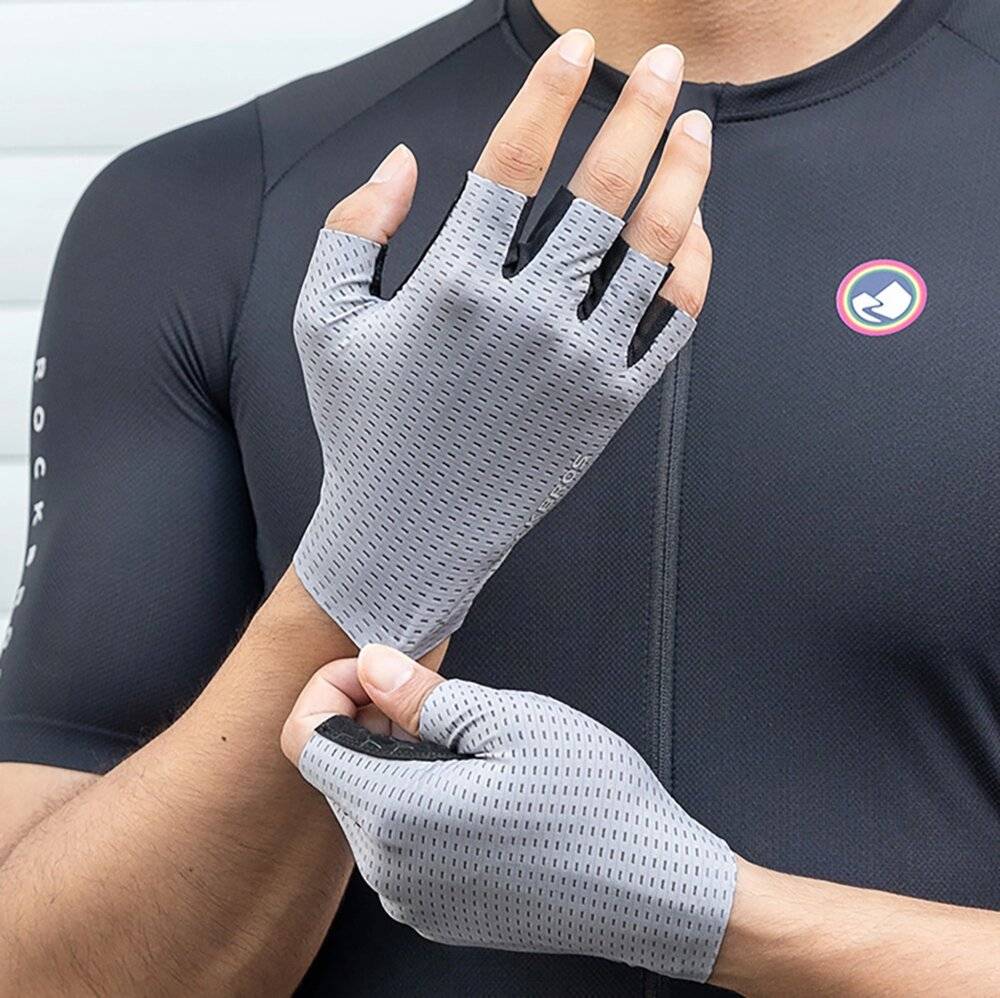 Rockbros Atmungsaktive Kurzfinger-Fahrradhandschuhe, Größe: XXL - Grau-2