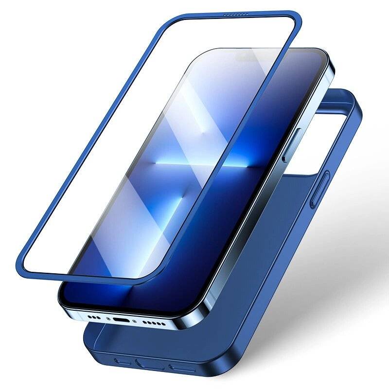 Joyroom 360 Full Case Cover iPhone 13 Pro Max Back- Frontcover + gehärtetes Glas blau JR-BP928-2