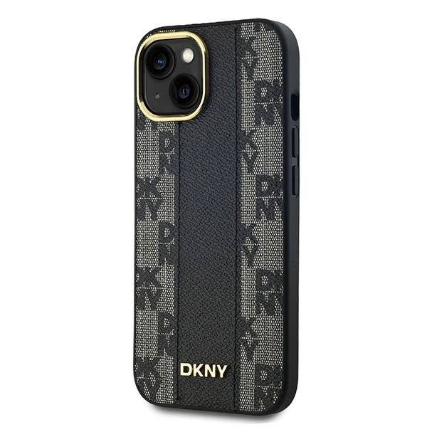 DKNY Leder-MagSafe-Hülle kariertem Monomuster iPhone 14/15/13 – Schwarz-1