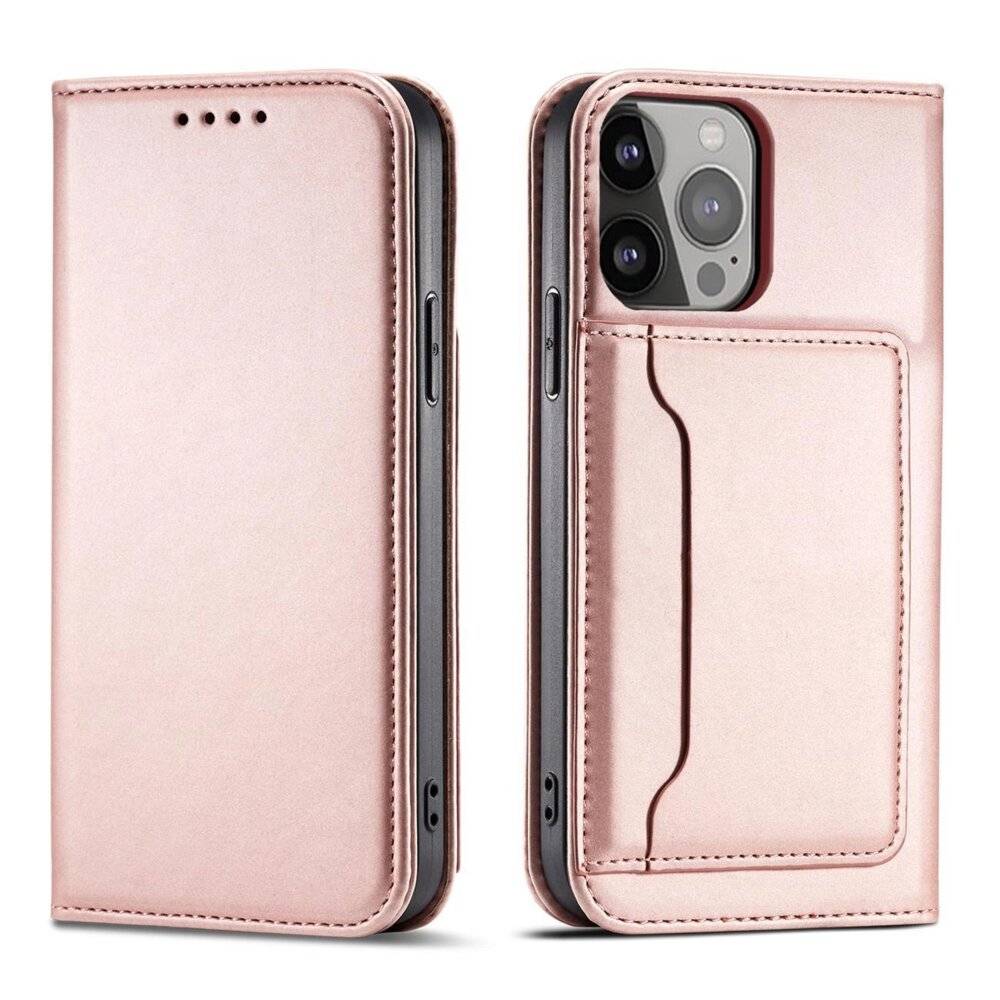 Magnet Card Case Hülle iPhone 14 Pro Max Flip Cover Wallet Stand Pink-5