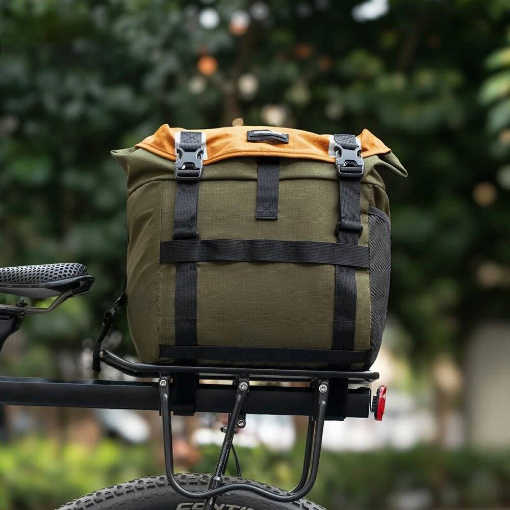 Rockbros W019 Lenkertasche für Fahrräder, 13,5–24 l – Grün-Orange-1