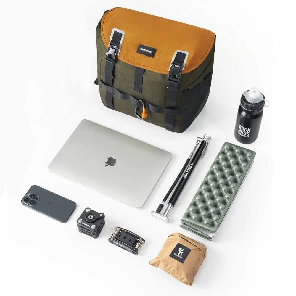 Rockbros W019 Lenkertasche für Fahrräder, 13,5–24 l – Grün-Orange-2