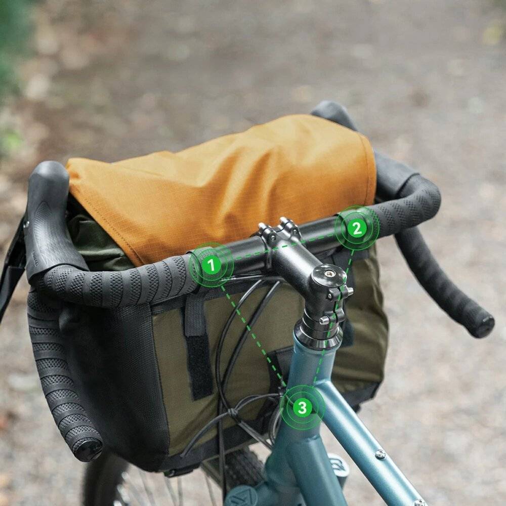Rockbros W019 Lenkertasche für Fahrräder, 13,5–24 l – Grün-Orange-3