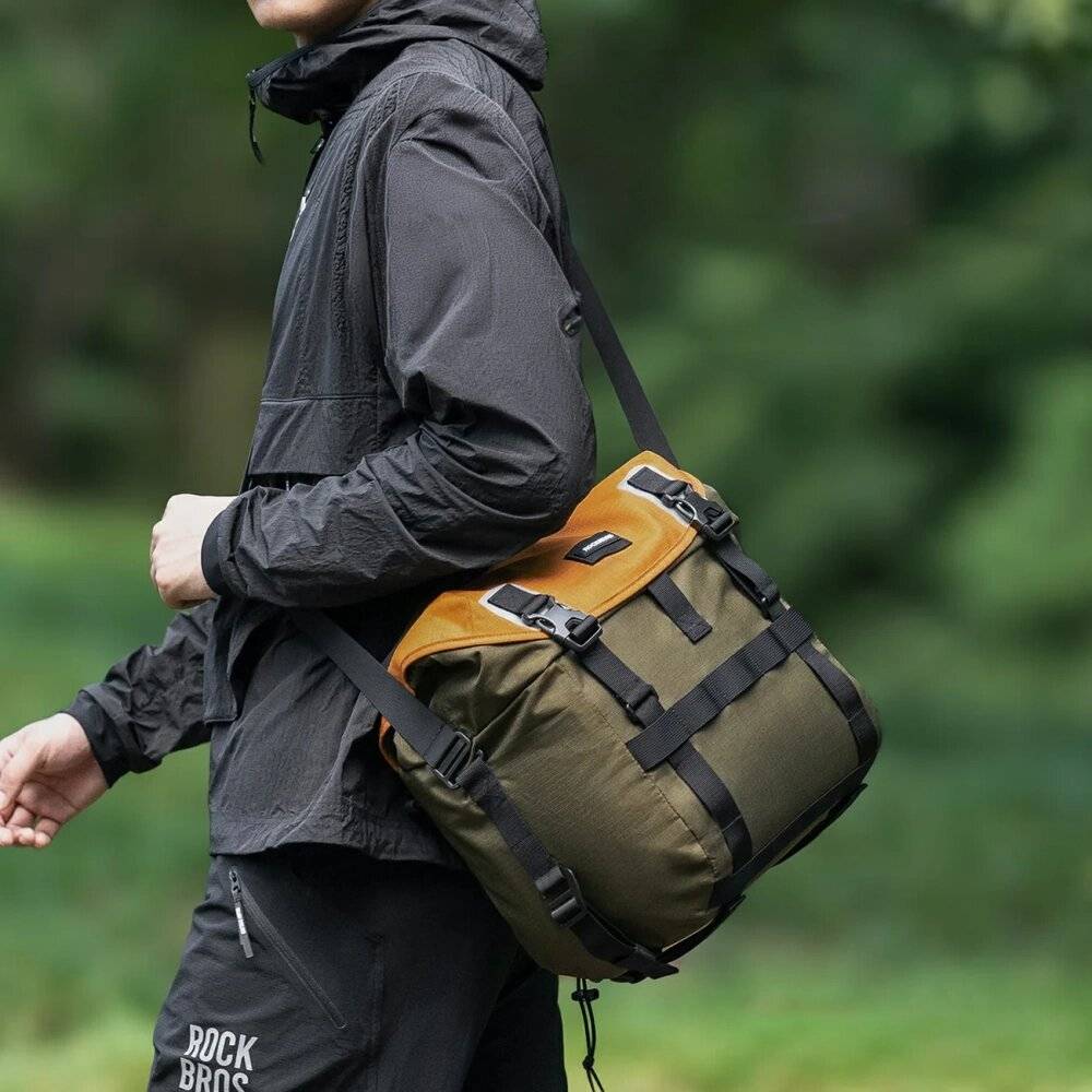 Rockbros W019 Lenkertasche für Fahrräder, 13,5–24 l – Grün-Orange-4