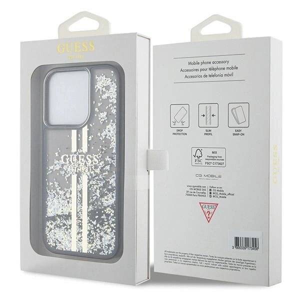 Guess Liquid Glitter Gold Stripes Hülle iPhone 15 Pro – Schwarz-1