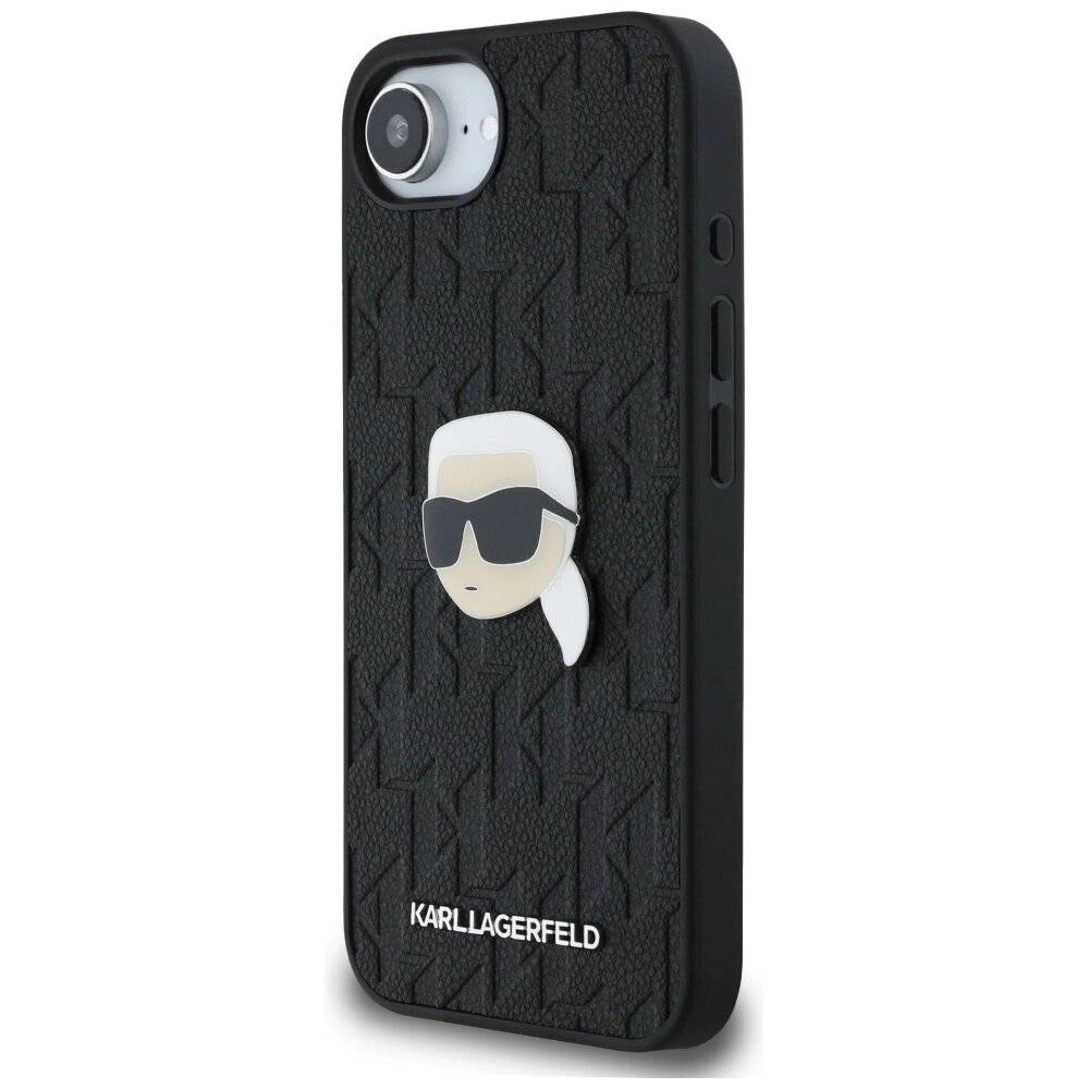 Karl Lagerfeld iPhone 16e Hülle Monogramm-Karl-Kopf-Anstecker - Schwarz-4