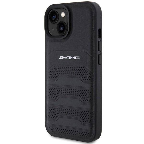 AMG Lederhülle geprägten Linien iPhone 15 Plus – Schwarz-1
