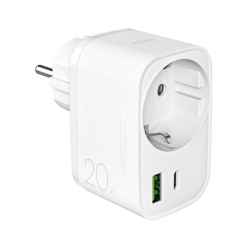 Puro 20W Power Delivery Ladegerät Schuko Stecker Buchse 1x USB-C + USB-A - Weiß-2