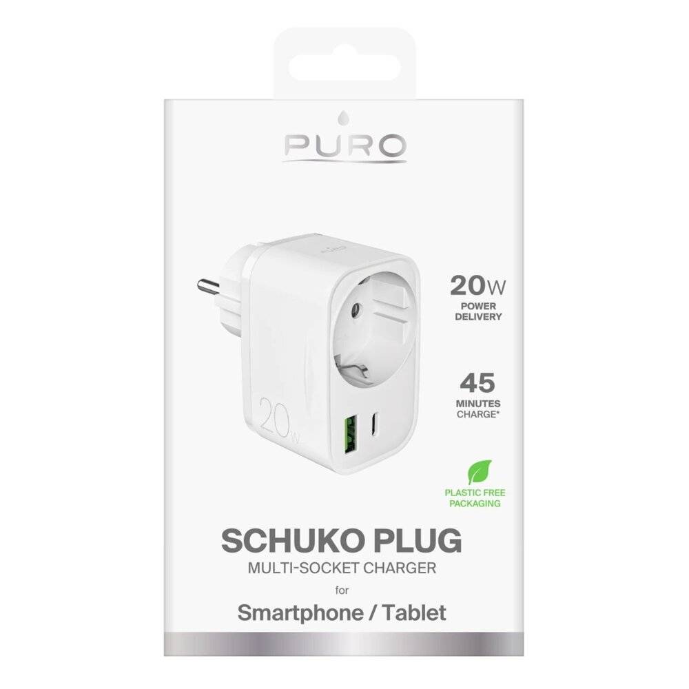Preisbild für Puro 20W Power Delivery Ladegerät Schuko Stecker Buchse 1x USB-C + USB-A - Weiß