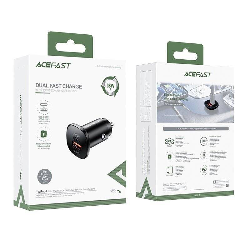 Acefast Autoladegerät 38W USB Typ C / USB, PPS, Power Delivery, Quick Charge 3.0, AFC, FCP-3