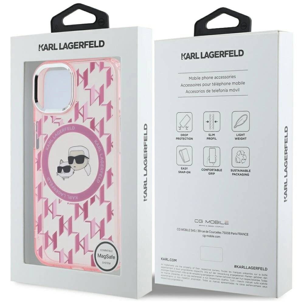 Karl Lagerfeld IML Monogram & Choupette Head MagSafe-Hülle iPhone 15 Plus – Rosa-1
