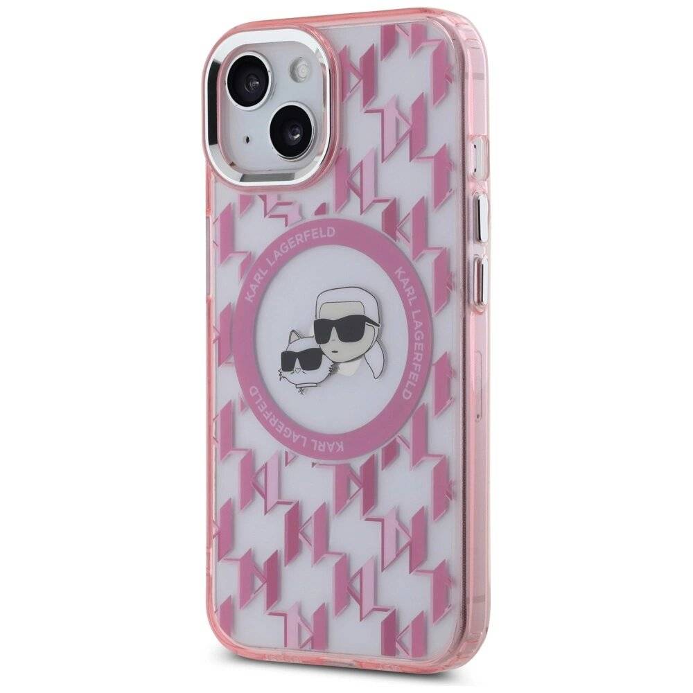 Karl Lagerfeld IML Monogram & Choupette Head MagSafe-Hülle iPhone 15 Plus – Rosa-2