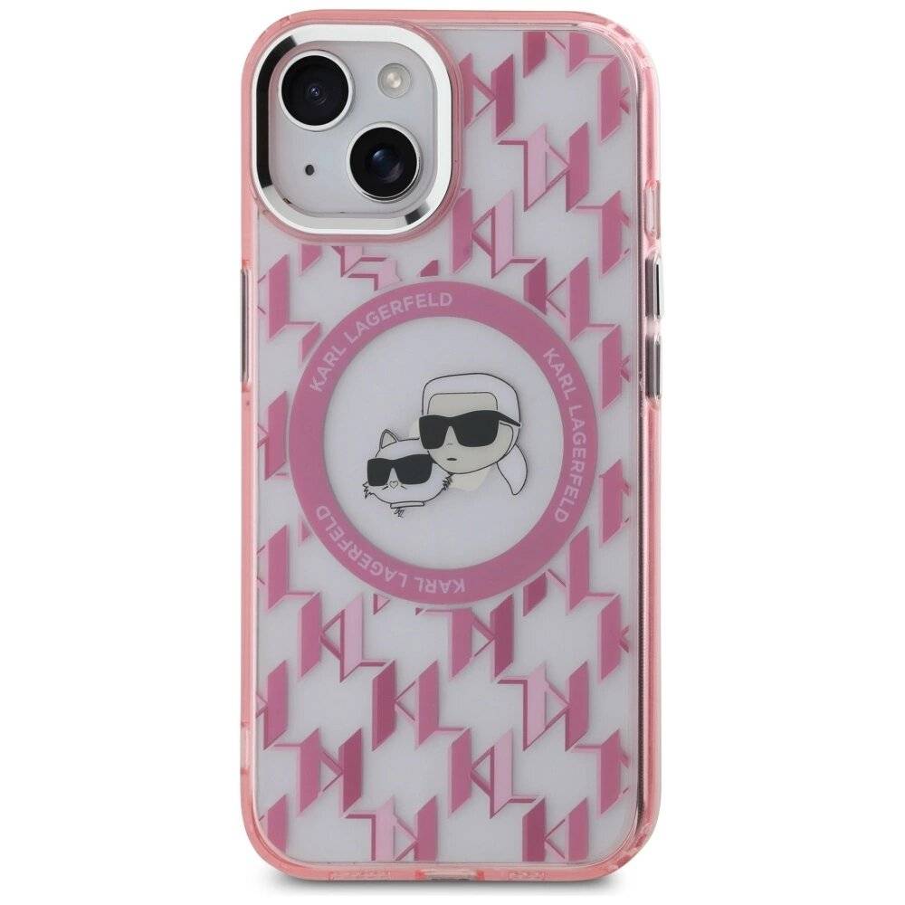 Karl Lagerfeld IML Monogram & Choupette Head MagSafe-Hülle iPhone 15 Plus – Rosa-3