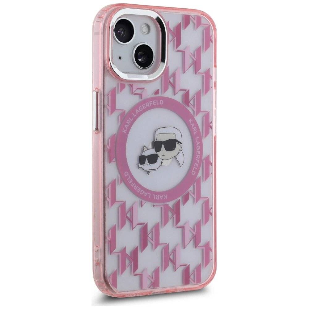 Karl Lagerfeld IML Monogram & Choupette Head MagSafe-Hülle iPhone 15 Plus – Rosa-4