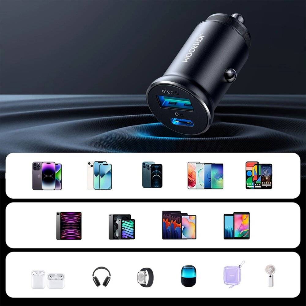 Joyroom JR-CCN05 30W USB-A USB-C Mini-Autoladegerät - Schwarz-1