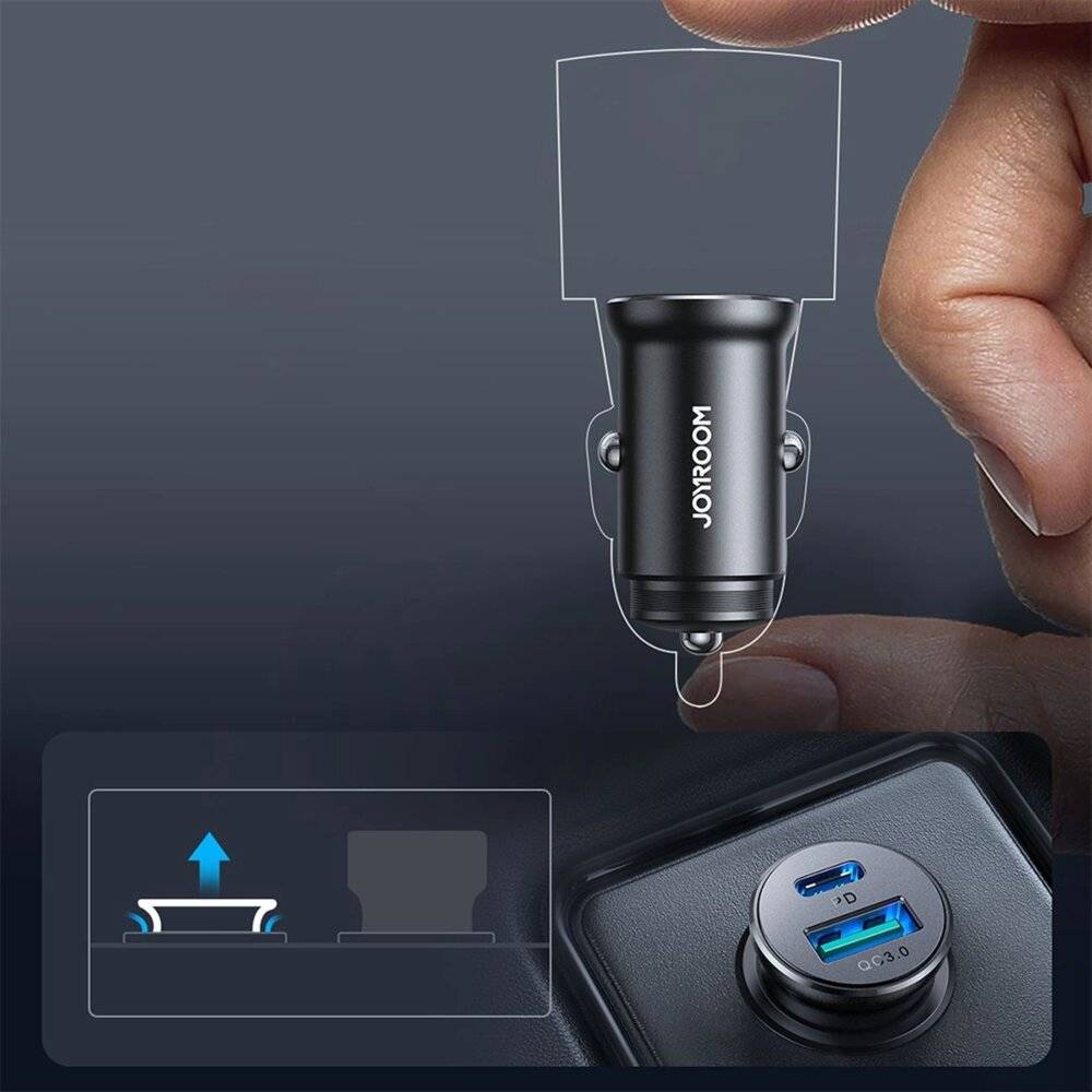 Joyroom JR-CCN05 30W USB-A USB-C Mini-Autoladegerät - Schwarz-4