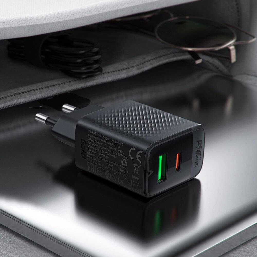 Acefast A78 GaN USB-A / USB-C PD 20W Netzwerkladegerät - Schwarz-5