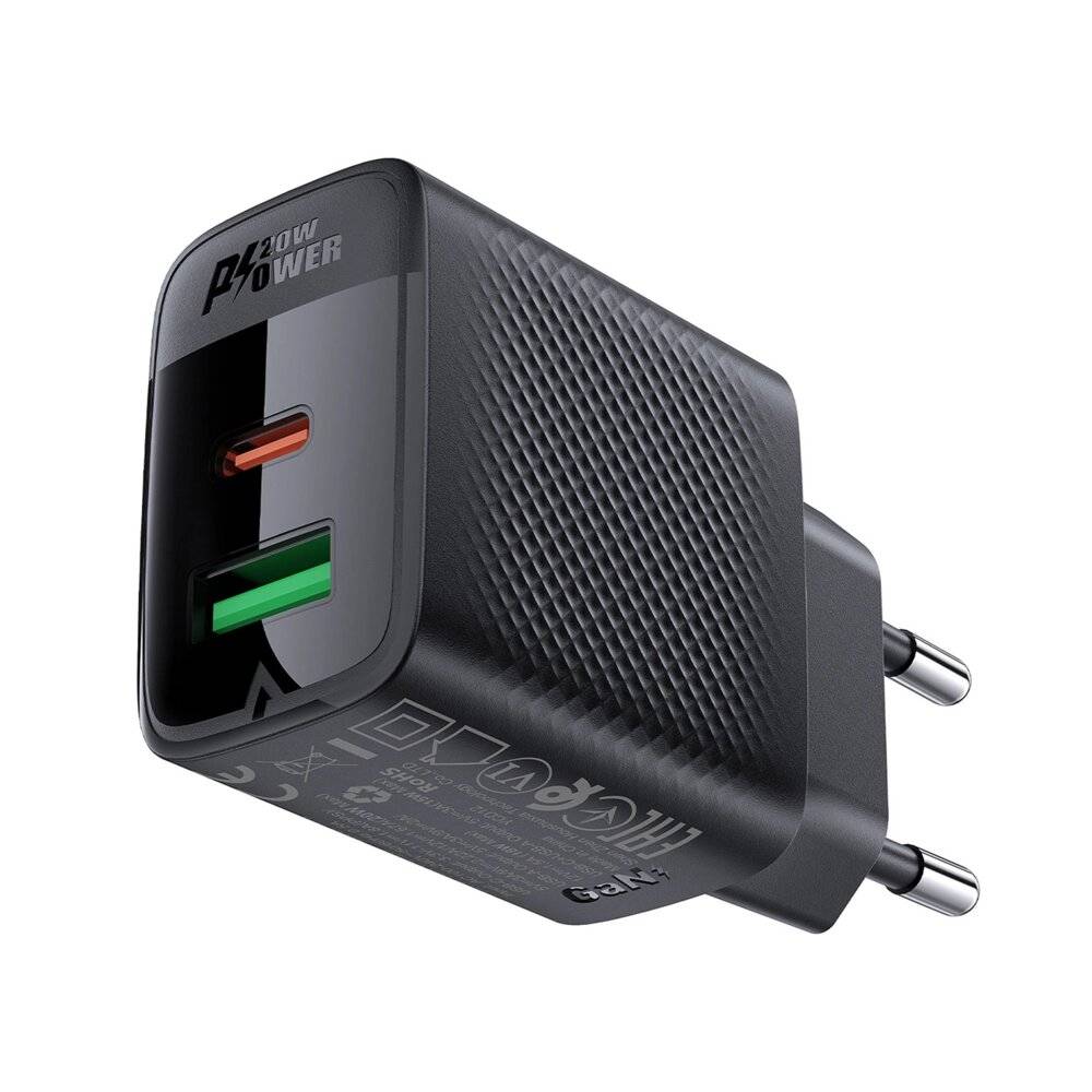 Acefast A78 GaN USB-A / USB-C PD 20W Netzwerkladegerät - Schwarz-1