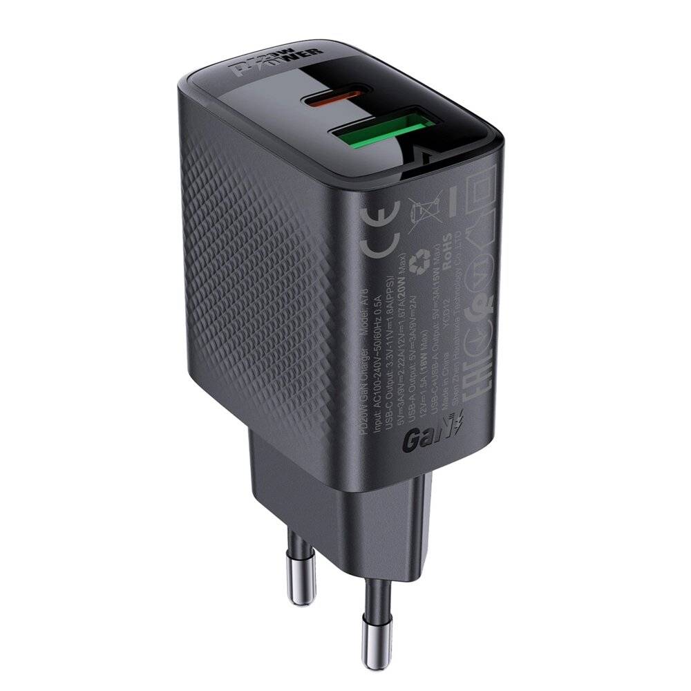 Symbolbild für Acefast A78 GaN USB-A / USB-C PD 20W Netzwerkladegerät - Schwarz