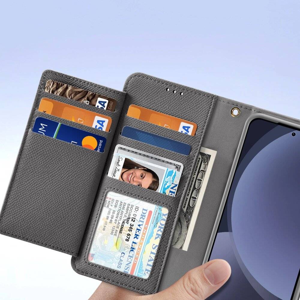 Dux Ducis Lawa Lederhülle Samsung Galaxy S25+ abnehmbarer magnetischer Brieftasche – Grau-3