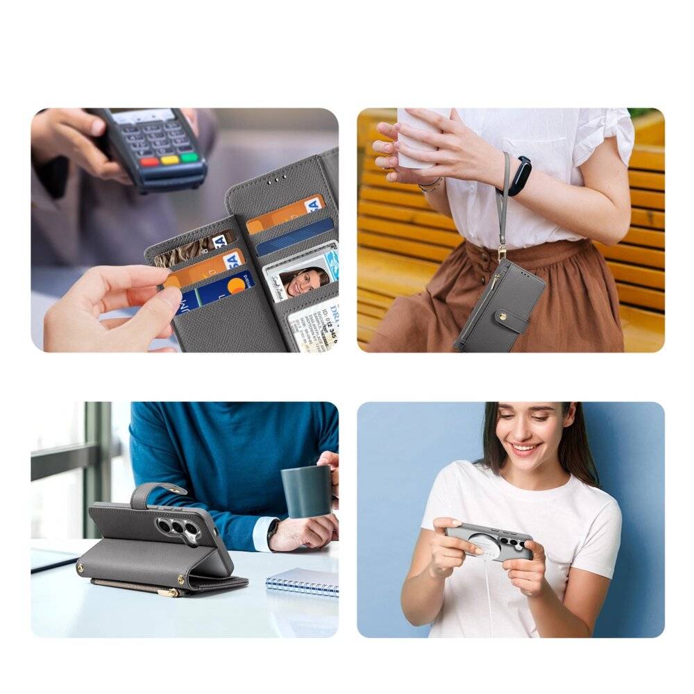 Dux Ducis Lawa Lederhülle Samsung Galaxy S25+ abnehmbarer magnetischer Brieftasche – Grau-4