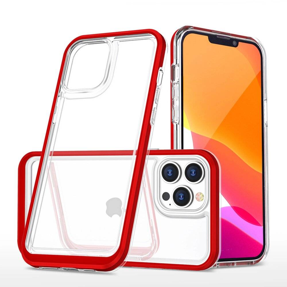 Preisbild für Klare 3in1 Hülle iPhone 14 Pro Silikonhülle Rahmen rot