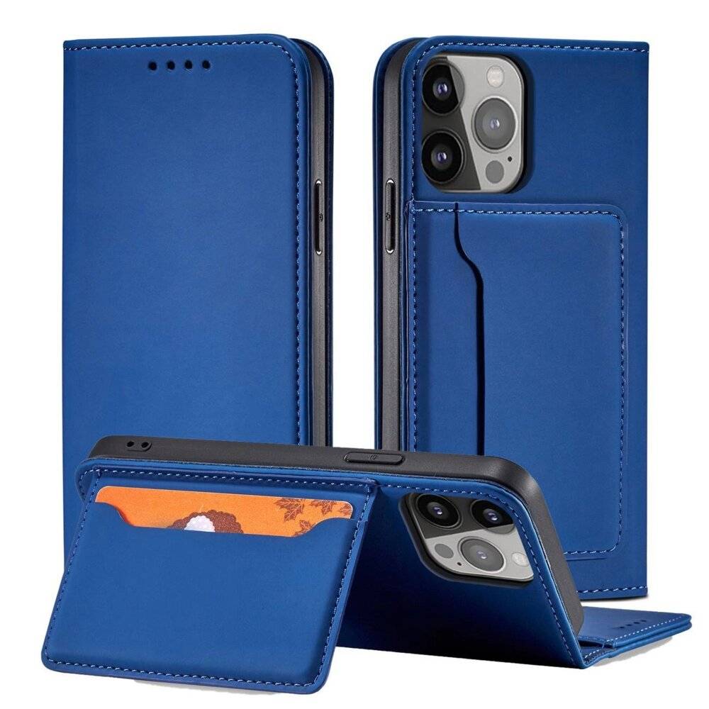 Magnet Card Case Hülle iPhone 14 Flip Cover Wallet Stand blau-1