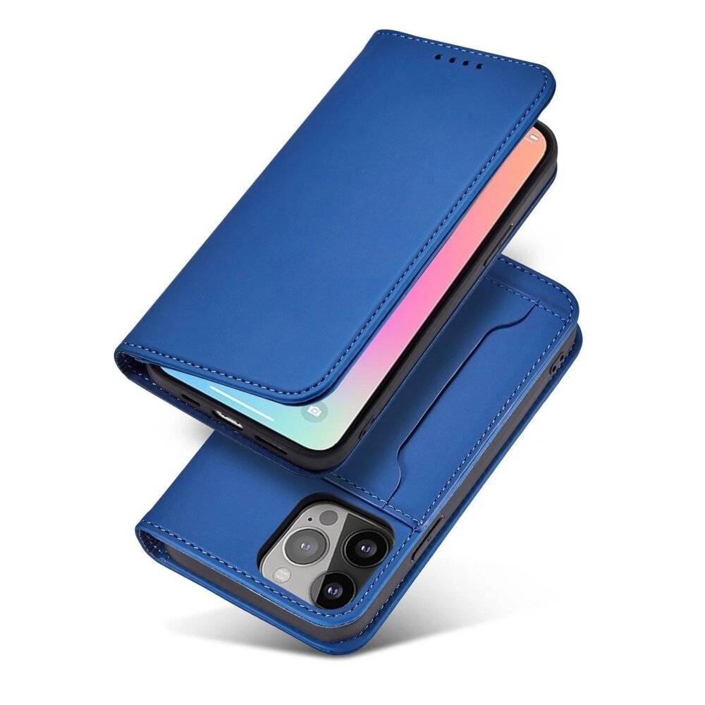 Magnet Card Case Hülle iPhone 14 Flip Cover Wallet Stand blau-2