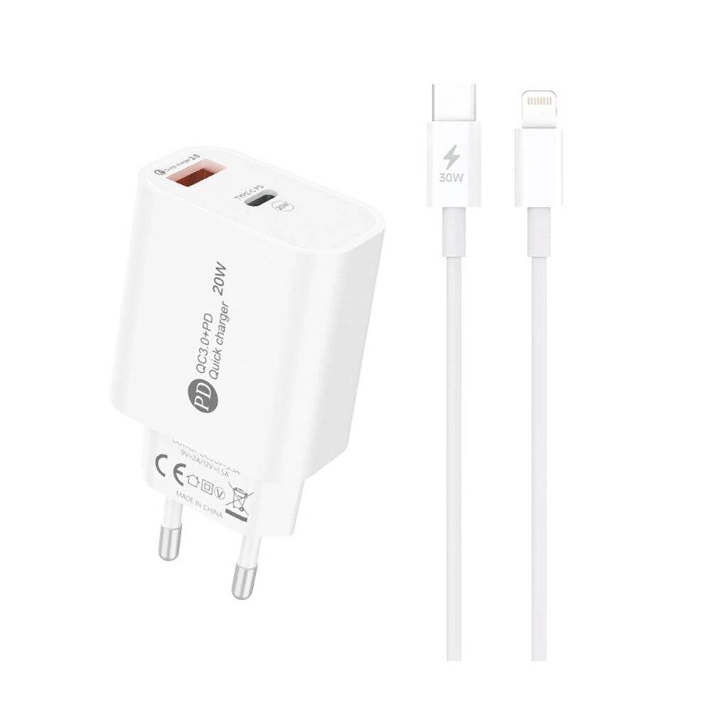 Preisbild für A6MaxL 20W USB-A USB-C Wandladegerät 1m - Lightning Kabel Weiß