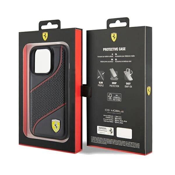 Ferrari Perforated Waves Metal Logo Hülle iPhone 15 Pro – Schwarz-1