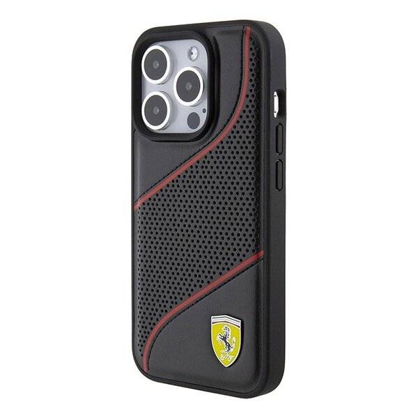 Ferrari Perforated Waves Metal Logo Hülle iPhone 15 Pro – Schwarz-2