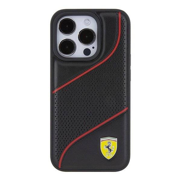 Ferrari Perforated Waves Metal Logo Hülle iPhone 15 Pro – Schwarz-3
