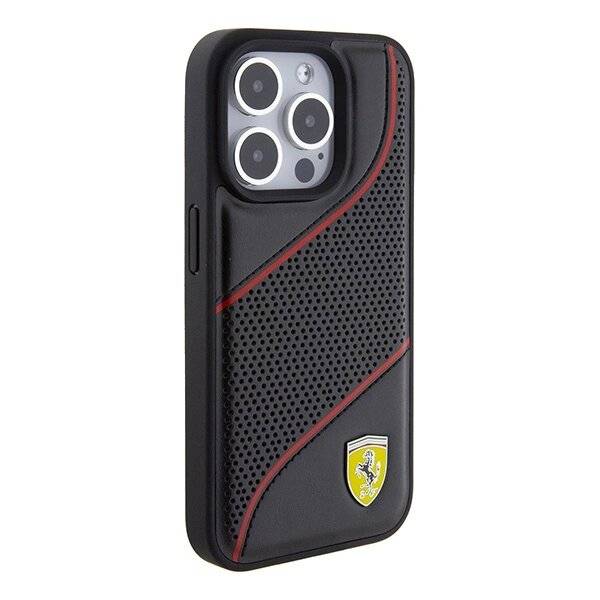 Ferrari Perforated Waves Metal Logo Hülle iPhone 15 Pro – Schwarz-4