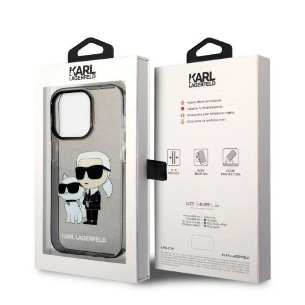 Karl Lagerfeld Glitzer Karl&Choupette Hülle iPhone 14 Pro – Schwarz-4
