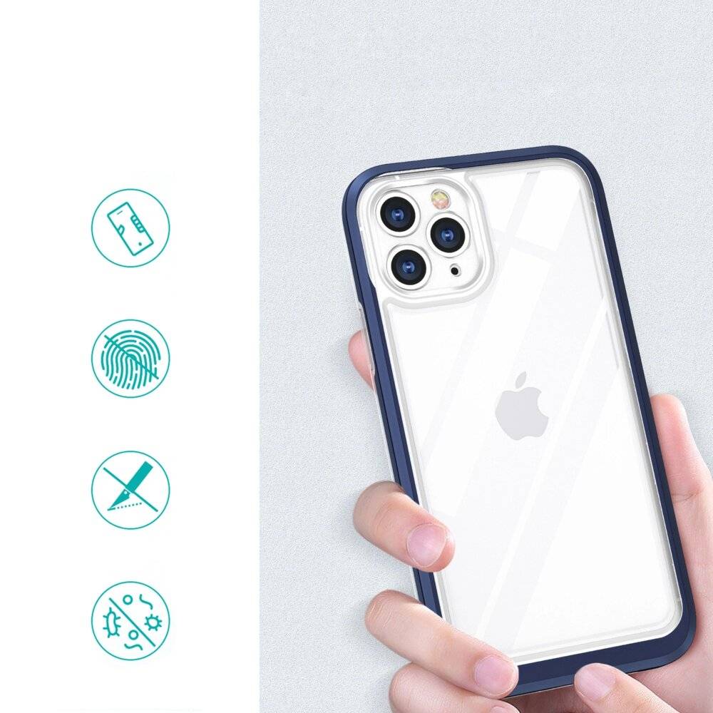 Klare 3-in-1-Hülle iPhone 11 Pro Max blauem Gel-Rahmen-1