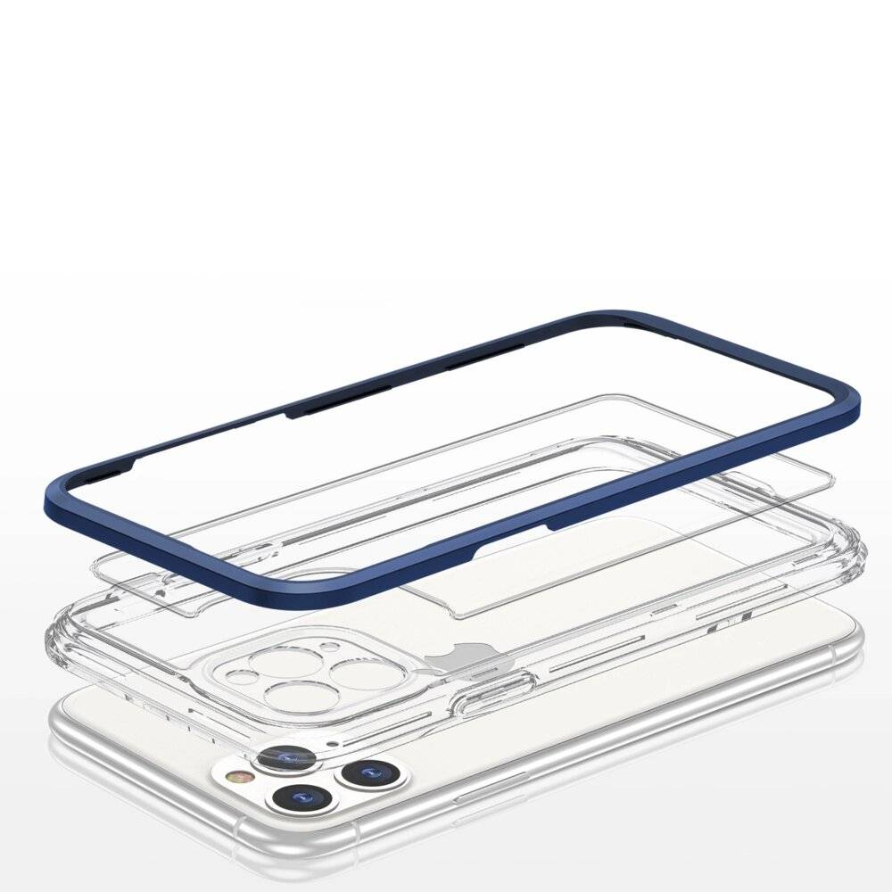 Klare 3-in-1-Hülle iPhone 11 Pro Max blauem Gel-Rahmen-4