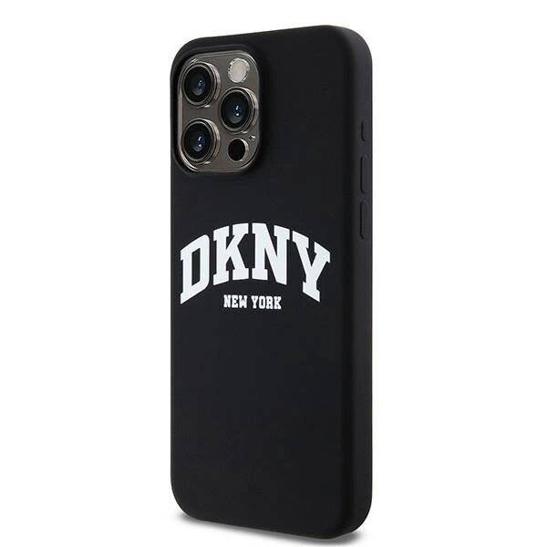 DKNY Liquid Silicone MagSafe iPhone 13 Pro Max Hülle weißem Logo-Aufdruck – Schwarz-1