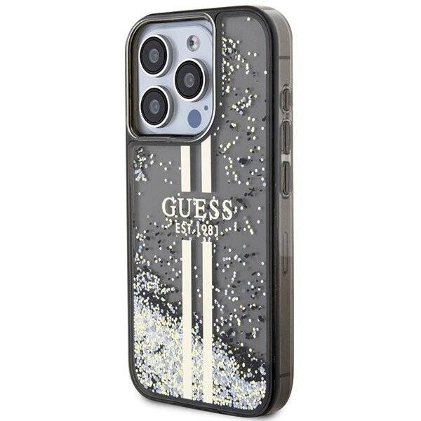 Guess Liquid Glitter Gold Stripes Hülle iPhone 15 Pro – Schwarz-2